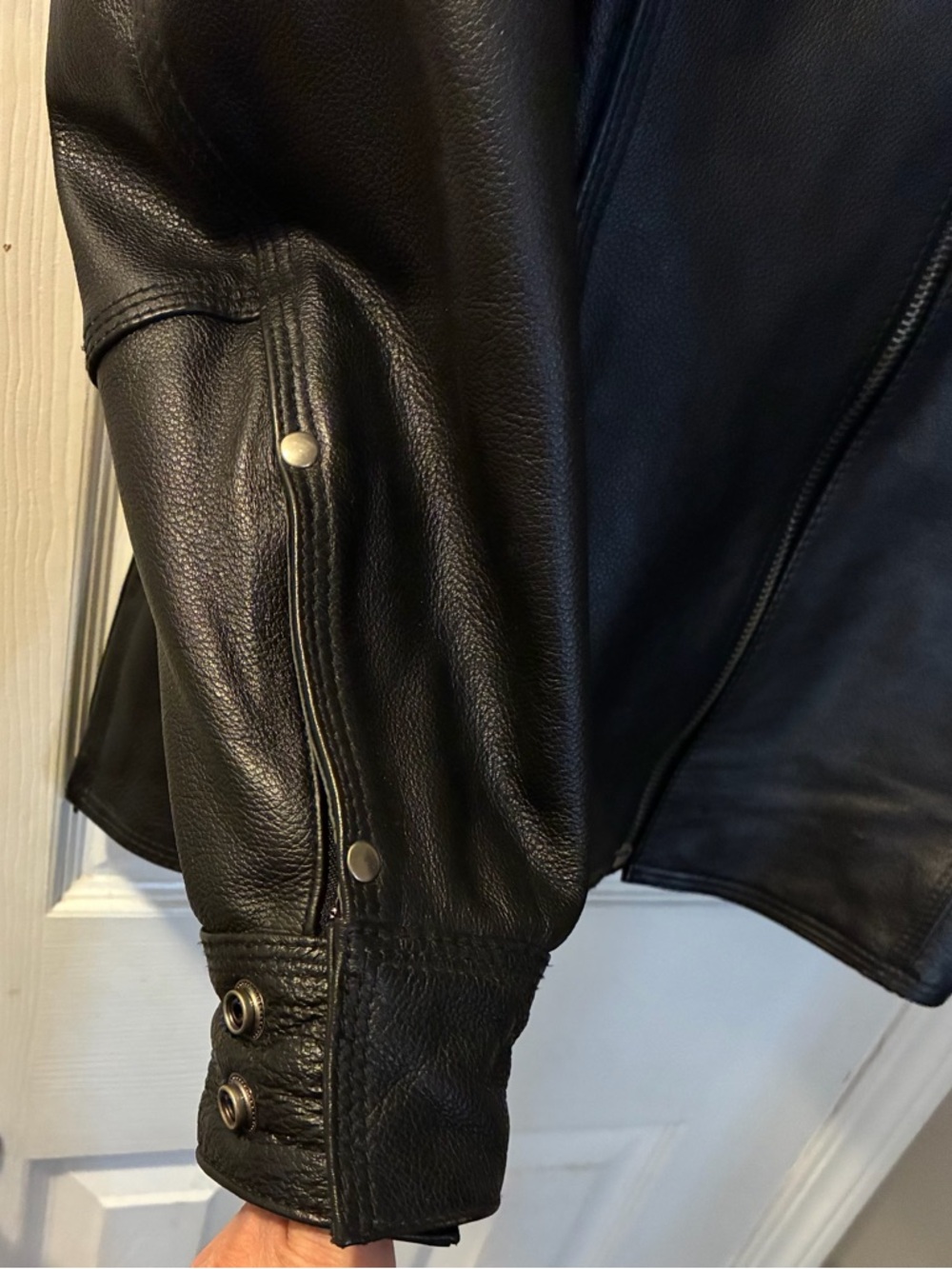 Classic Black Leather Motorcycle Jacket - Women's - Picture 3 of 8